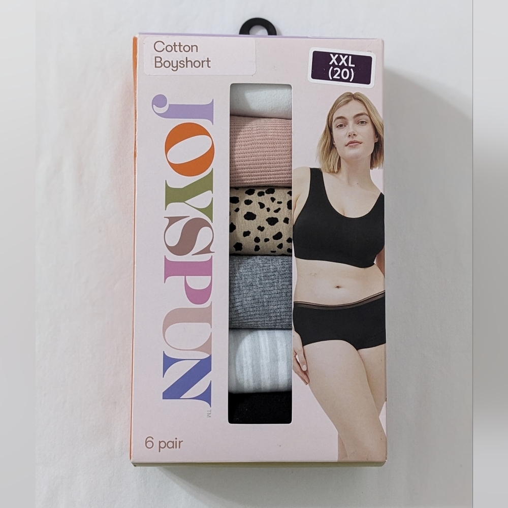 Joyspun Women's Cotton Boyshorts, 6 Pairs, Size XXL(20), NEW